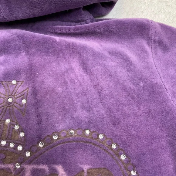 🔥4/$15🔥 JUICY COUTURE ‘Queen of Stuff’ Purple Velour Hoodie Full Zip Sweatshirt - Picture 9 of 10